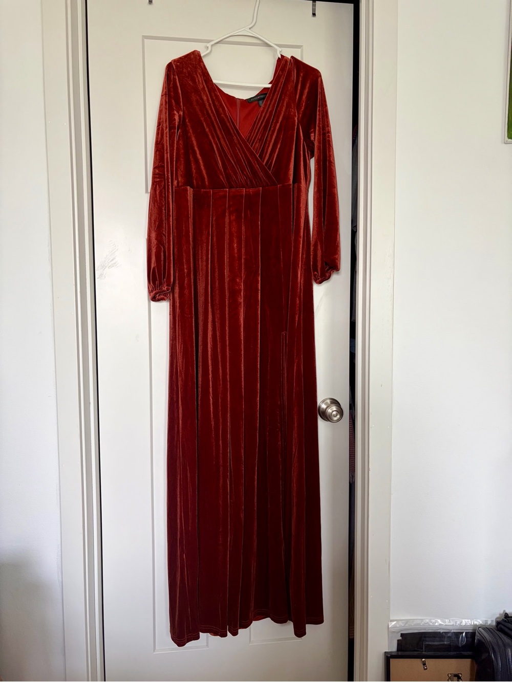 Ever Pretty Long Sleeve Velvet Maxi Dress in Rust